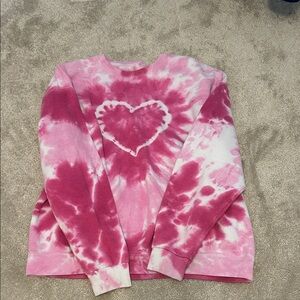 Pink Tie-Dye Heart Sweater